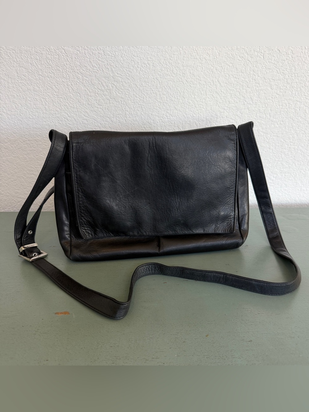 Vintage 90s Perlina Black Leather Crossbody Bag